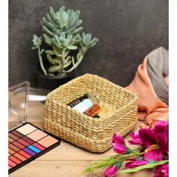 habereindia (1Pc) Beige Seagrass Handmade Eco-Friendly Storage Box & Organiser-picture-25