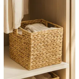 habereindia (1Pc) Beige Water Hyacinth Handmade Storage Basket & Wardrobe Organiser-picture-13