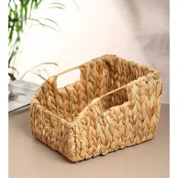 habereindia (1Pc) Beige Water Hyacinth Handmade Storage Basket & Wardrobe Organiser-picture-33