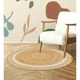 habereindia Beige and White Jute 2 Feet Round Carpet-picture-15