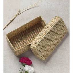 habereindia Beige Seagrass Solid 10.24 x 5.91 Inches Storage Basket by Habere India-picture-15