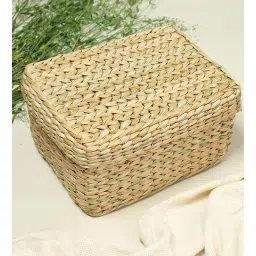 habereindia Beige Seagrass Solid 11.02 x 9.1 Inches Storage Basket by Habere India-picture-18