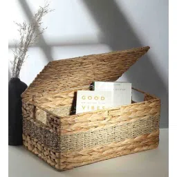 habereindia Beige Seagrass Solid 17.32 x 11.81 Inches Storage Basket by Habere India-picture-22