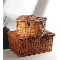 habereindia Brown Wicker Solid 16.54 x 11.42 Inches Storage Basket by Habere India-picture-20