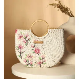 habereindia Straw Tote Bag | Basket Bags | Bamboo Tote | Beach Bags for Women | White Handbag | Half Moon Bag (Magnolia Springs)-picture-18