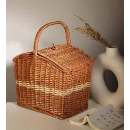habereindia Wicker Basket for Lunch | Wicker Picnic Basket With Top Handle | Wicker Morden Picnic Basket, Brown Rectangular Basket (M) - 12 * 13 * 9 Inches)-picture-20