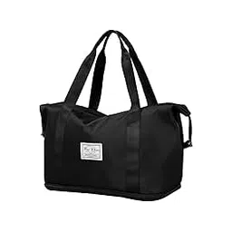 hackon hackonTravel Duffel Bag, Packable Foldable Tote Weekend Overnight Large Capacity Luggage Lightweight Waterproof Carry on Sport Gym Bag with Wet Pocket for Shopping Vacation (Black)-picture-20