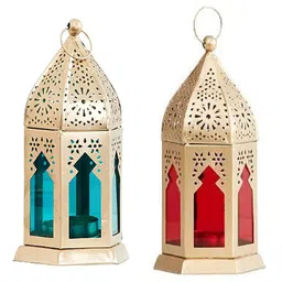 hadiyaa Hanging Lantern Blue, Gold, Red Iron Hanging Lantern-picture-37