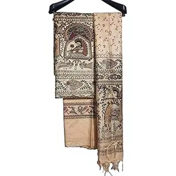 haider ali and sons Suit Set for Women with Dupatta | Handloom Semi Tussar Silk Printed Unstitched Salwar Suit Dress (BROWN)-picture-20