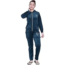 hainah Velvet Suit Tracksuit for Women | Solid Winter Dress for Women Track Suit Hood with Pajama Set Women Winter Wear-picture-38
