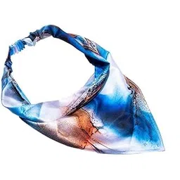hair drama co. Abstract Patterned Bandana Printed Women Elastic Scrunchies Hair Bands Retro Hair Ties Scarf Rubber Band Hair Accessories for Women & Girls - Blue-picture-11
