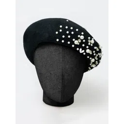 Hair Drama Co. Women Pearls & Crystals Embellished Beret Cap-picture-32