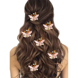 Hair Flare Women Set of 5 Artificial Butterfly With Shiny Pearl Bridal Hair Accessory-picture-14