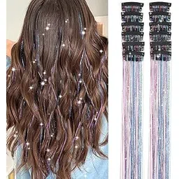 Hair Tinsel Kit With 4 pcs Snap Clips U Shape Wig Clips Tool Hair Tinsel Heat Resistant Fairy Hair Glitter Hair Extensions 1Pcs 200 Strands Sparkling Hair Tinsel Tensile Hair Extensions for Women Girls Kids (Rainbow)-picture-38