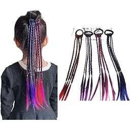 hair wala HAIR WALA™ 04 PCS Hair Extension Braids, Colorful Fake Braid Hairpieces with Hair-Band Braided Hair Styling Accessories for Girls Cosplay Performance Birthday Party Favors(multicolor)-picture-46