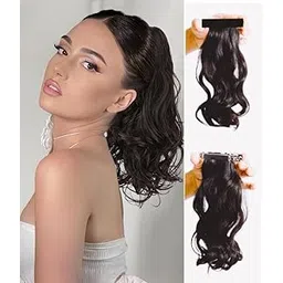 hair wala HAIR WALA™ Barette Clip in Curly Ponytail Extension Heat Resistant Very Soft Hair Long Hair Pony Tails Hair Extension 15 Inch Long for Women (Black)-picture-12