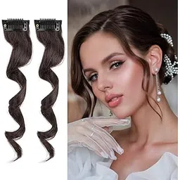 HAIR WALA™ 02 PCS Side Air Bangs, Clip in Bangs Front Side Bangs Set Long Temples, Bangs Hair Clip on Fringe Bangs with Temples Synthetic Long Dragon beard Bangs Hair 12 inch Brown Color (Brown)-picture-21