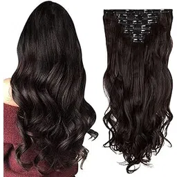 HAIR WALA™ 7 PCS 16 Clips in Hair Extensions Wavy Synthetic Hairpieces 24inch Natural and Soft Double Thick Hair Extension for Women Girls Daily Make Up Party (Brown)-picture-17