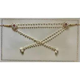 haldi mehendi shaadi Traditional Maharashtrian Mundavalya (Pack of 2) for girl & boy in Wedding Haldi ceremony | Golden Pearl Bashing Mandodi Bride and Groom-picture-24