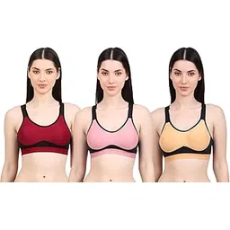 halfspin Sport Bras for Women, 3 Pack, Cotton Fabric Bra-picture-22