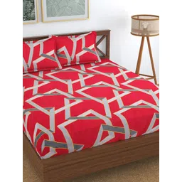 Hammer Home Maroon & Grey Printed 144 TC Queen Bedsheet & 2 Pillow Covers-picture-42