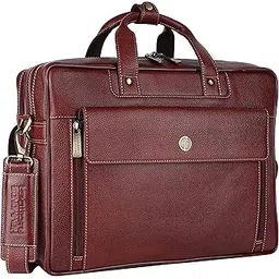 hammonds flycatcher Genuine Leather Office Bag for Men, 15.6" Leather Laptop Bag for Men for Office, Travel, Daily Use, Adjustable Strap & Multi Compartments - 1 Year Warranty - Brown Walnut-picture-53