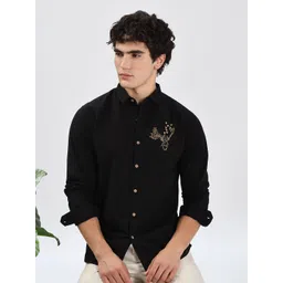 HAMPTONS Men Solid Spread Collar Cotton Casual Shirt-picture-24