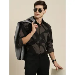 Hancock Black & Grey Cotton Slim Fit Printed Shirt-picture-30