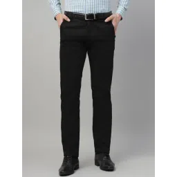 Hancock Black Cotton Slim Fit Solid Mid Rise Trousers-picture-45
