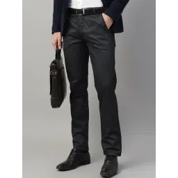 Hancock Black Cotton Slim Fit Striped Mid Rise Trousers-picture-20