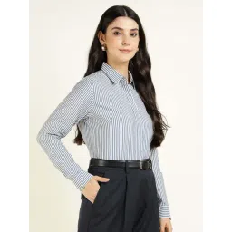 Hancock Blue & White Cotton Regular Fit Striped Shirt-picture-36