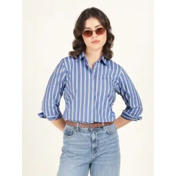Hancock Blue & White Cotton Striped Shirt-picture-18