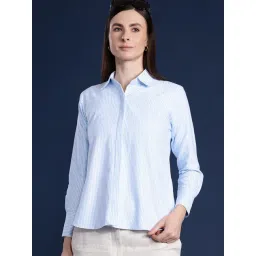 Hancock Blue & White Cotton Striped Shirt-picture-27