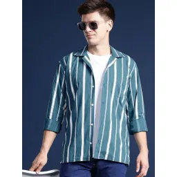 Hancock Blue Cotton Relaxed Fit Stripes Shirts-picture-46