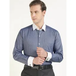 Hancock Blue Cotton Slim Fit Printed Shirt-image-24