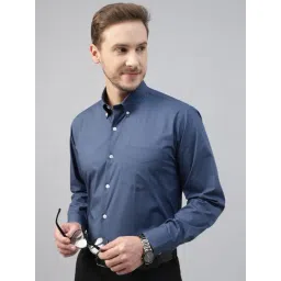 Hancock Blue Cotton Slim Fit Shirt-image-35