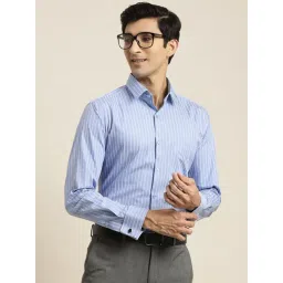 Hancock Blue Cotton Slim Fit Striped Shirt-picture-21