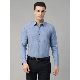 Hancock Blue Cotton Slim Fit Striped Shirt-picture-34