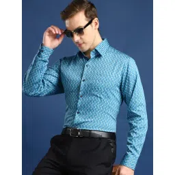 Hancock Blue Slim Fit Printed Shirt-picture-30