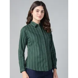 Hancock Bottle Green Cotton Striped Shirt-picture-28