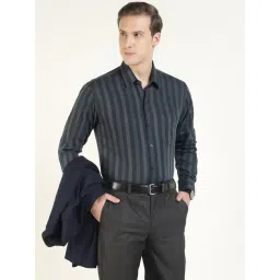 Hancock Charcoal and Black Cotton Slim Fit Striped Shirt-picture-32