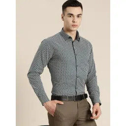 Hancock Dark Green Cotton Slim Fit Printed Shirt-picture-29