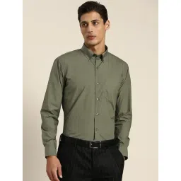 Hancock Dark Green Cotton Slim Fit Shirt-picture-30