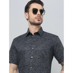 Hancock Floral Printed Spread Collar Cotton Satin Classic Slim Fit Formal Shirt-picture-35