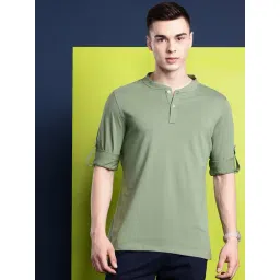 Hancock Green Cotton Slim Fit Solid Henley T-Shirts-picture-14