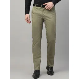 Hancock Green Cotton Slim Fit Solid Mid Rise Trousers-picture-11