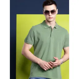 Hancock Green Cotton Slim Fit Solid Polo T-Shirts-picture-10