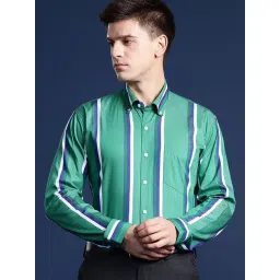 Hancock Green Cotton Slim Fit Stripes Shirts-picture-24