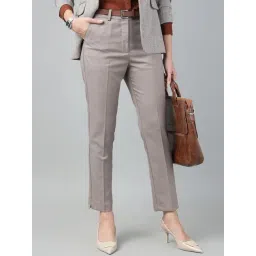 Hancock Greige Grey Blended Solid Mid Rise Trousers-picture-25