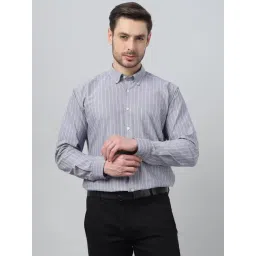 Hancock Grey Cotton Slim Fit Striped Long Sleeves Shirt-picture-11